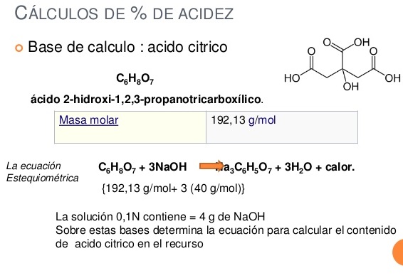Cuál es el porcentaje de acidez del ácido cítrico